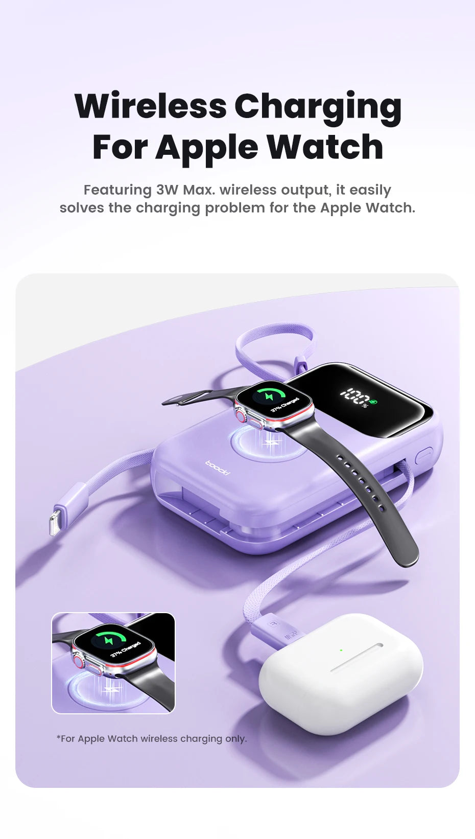 Toocki PowerBank 10000 mAh Tragbare PD 22,5 W Schnelllade-Powerbank für iPhone 16 15 14 13 12 Apple Watch Mobile Externer Akku