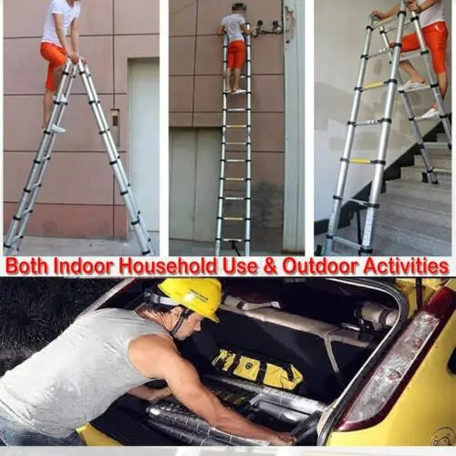 DayPlus Teleskopleiter, Klappleiter aus Edelstahl, tragbar, ausziehbar, Kapazität der Loft-Leiter, maximale Belastung 150 kg/330 lb, EN131