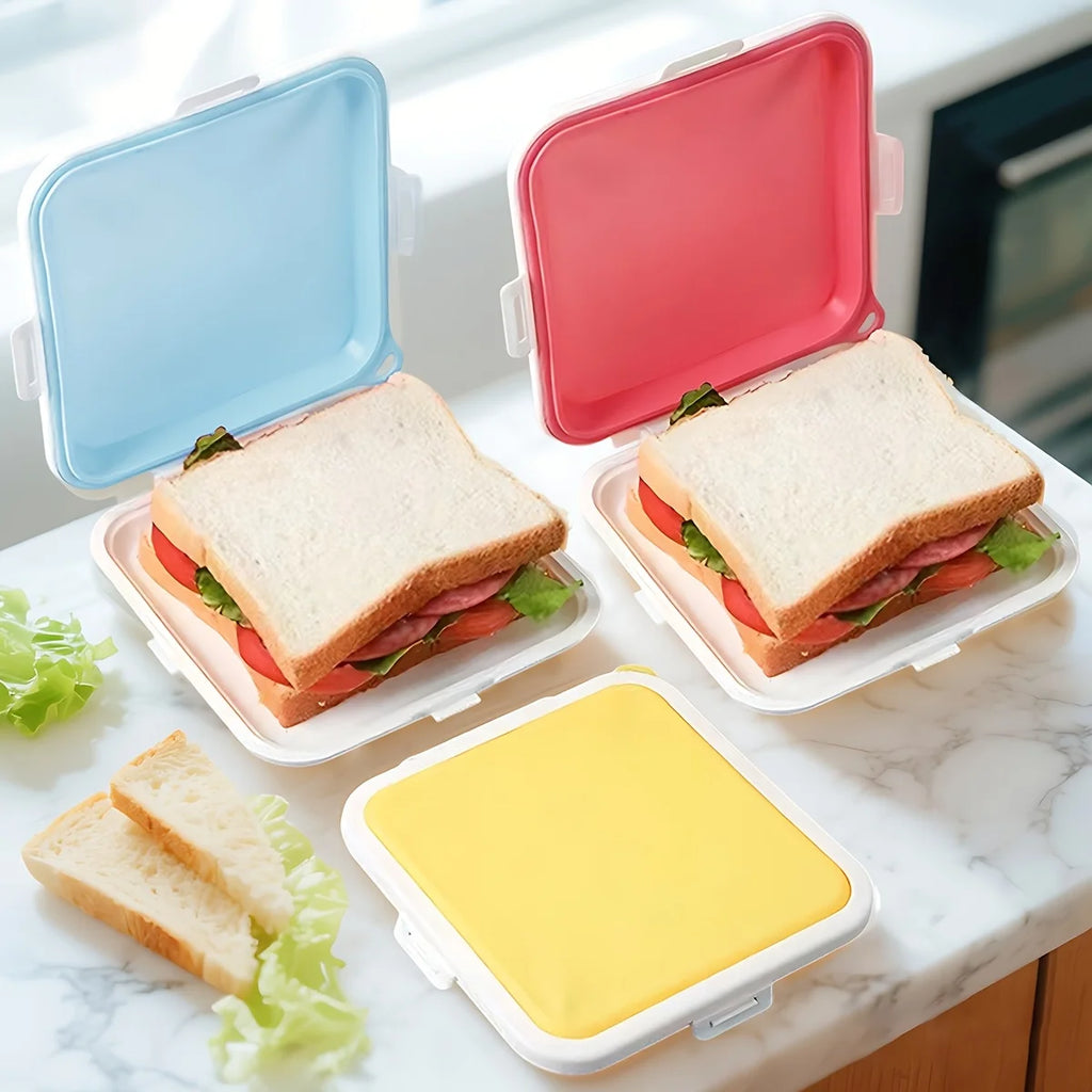 Sandwich-Behälter, Silikon-Sandwich-Aufbewahrungsbox für Mittagessen, Reisen – Abbrechen für Obst, Salat, Snacks und Lebensmittelaufbewahrung
