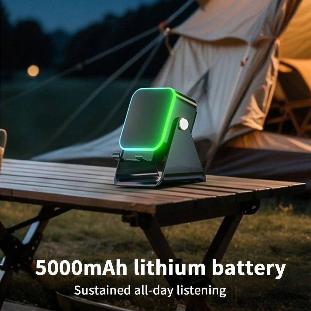 Induktionslautsprecher für Telefon mit leichter faltbarer Station, 10 W, Telefonhalter, kabelloser Ladegerät-Lautsprecher für Zuhause, Büro, Reisen