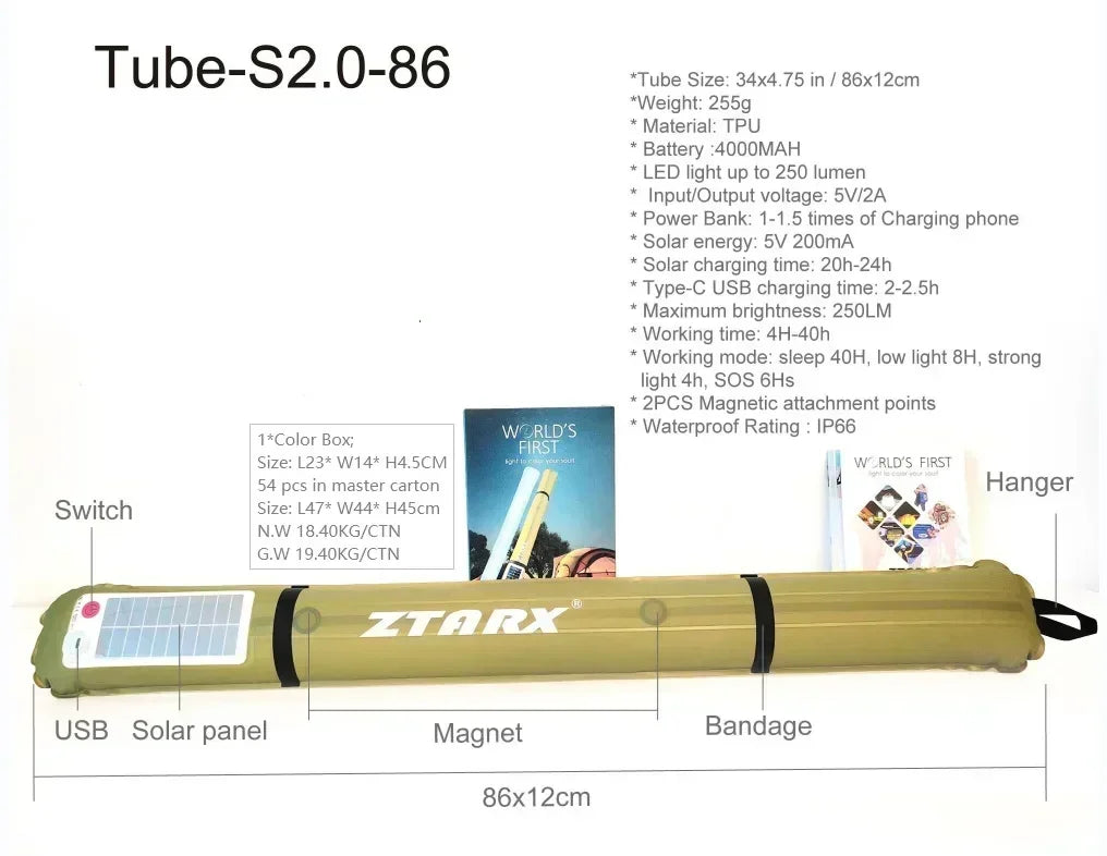 Wasserdichte Zeltleuchte für den Außenbereich, aufblasbare Campingleuchte mit magnetischer, solarbetriebener, wiederaufladbarer USB-Campinglampe