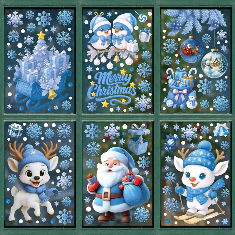 Weihnachten Fenster Aufkleber Winter Schneemann Weihnachtsmann Schneeflocke Elch Statische Aufkleber Glas Ornamente Frohe Weihnachten Dekor