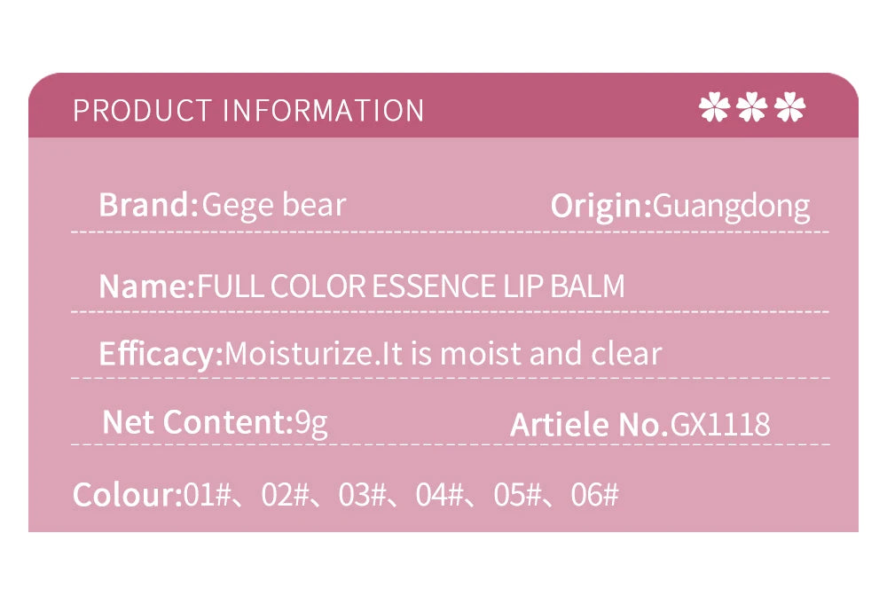 Gege Bear Hydrating Tinted Lip Essence – Feuchtigkeitsspendendes, wasserglanzendes Finish, jugendlicher und makelloser Lippenbalsam im koreanischen Stil