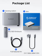 ORICO 10-in-1-USB-C-Dockingstation mit M.2-SSD-Gehäuse PD100W-Lade-Ethernet 4K60 Hz HDMI-Com 3,5-mm-Audiovolumeregler