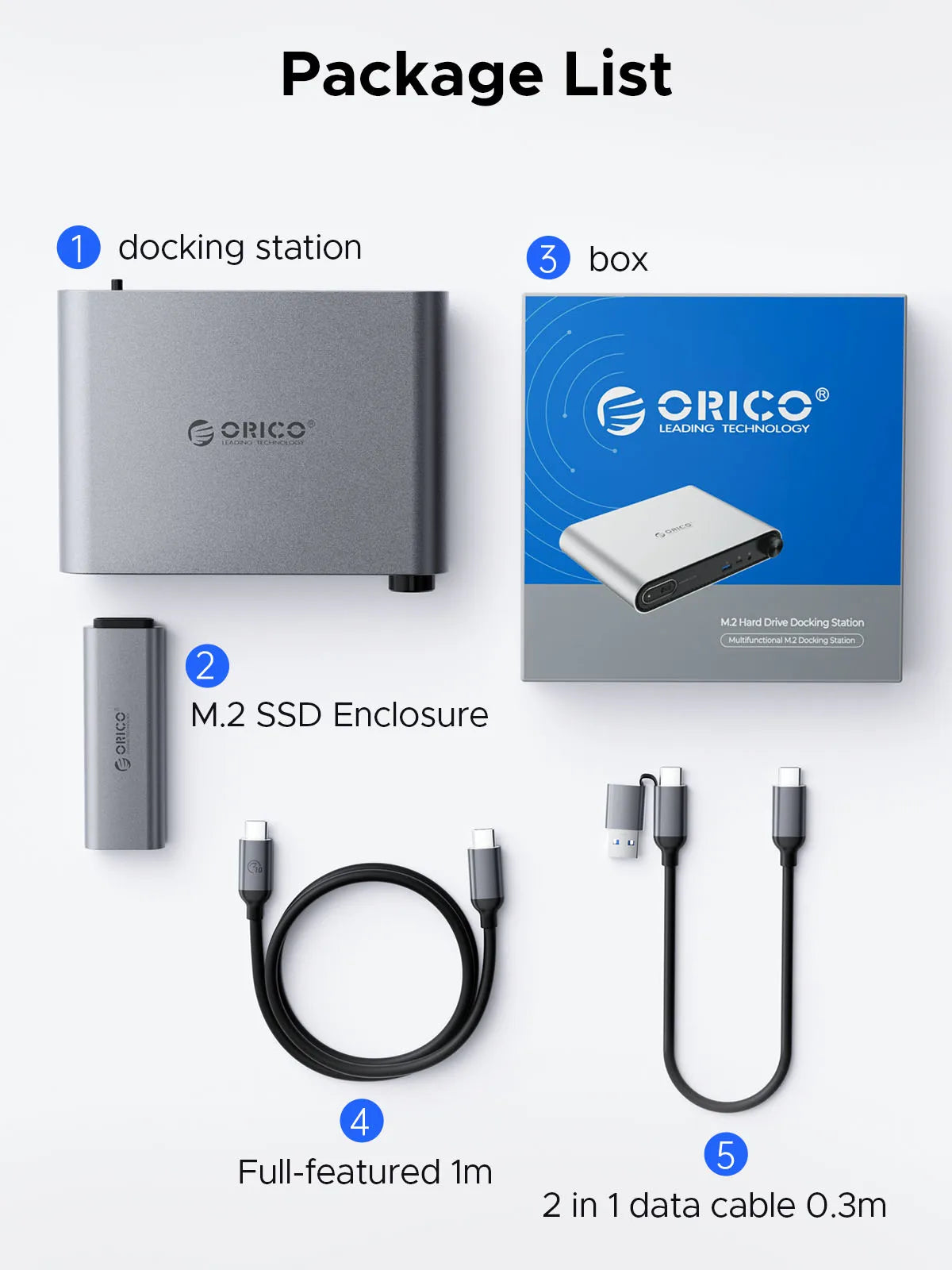ORICO 10-in-1-USB-C-Dockingstation mit M.2-SSD-Gehäuse PD100W-Lade-Ethernet 4K60 Hz HDMI-Com 3,5-mm-Audiovolumeregler