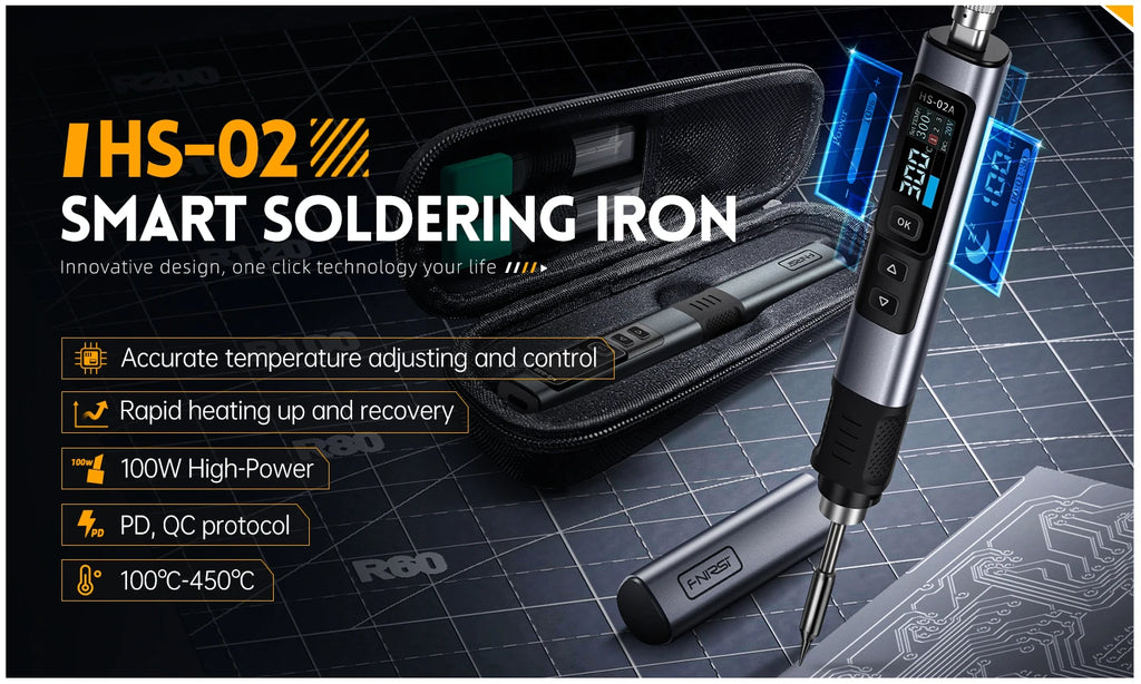 FNIRSI HS-02 Tragbares Wärme-Werkzeugkastenset, 100 W Leistung, einstellbare Temperatur, schnelle Erwärmung, Reparaturausrüstung, 100–450 ℃   für DIY-Reparatur