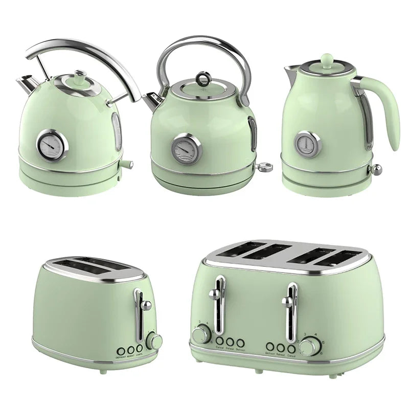 Retro-Frühstücksset, Geräte, 4-Scheiben-Toaster, elektrischer Wasserkocher und Toaster-Set, Saftmixer