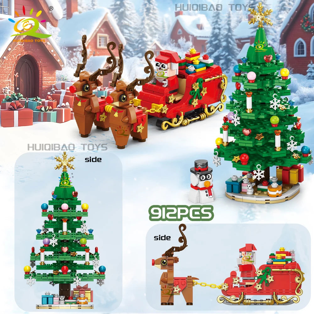 HUIQIBAO Weihnachten 24-Tage-Countdown-Kalender Baum Weihnachtsmann Zug Modell Baustein DIY Ziegel Spielzeug für Kinder Erwachsene Geschenk