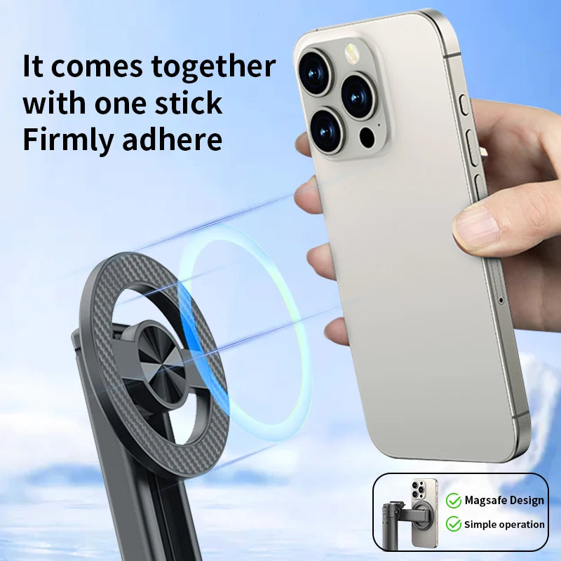 CrownQu T20-C Magnetischer Selfie-Stick & Stativ - MagSafe, 360 Grad, Bluetooth 20m | iPhone & Android | Schwarz