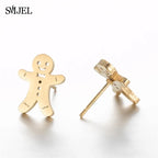 SMJEL Niedliche Tier-Hirsch-Ohrstecker, kleine Lebkuchenmann-Schneeflocken-Ohrringe für Mädchen, Edelstahl, Weihnachtsschmuck, Brincos