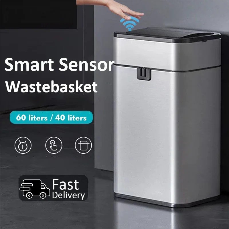 50l 60l Küche Smart Mülleimer Edelstahl Abfallbehälter automatische Mülleimer große Smart Eimer Müll Haus Papierkorb