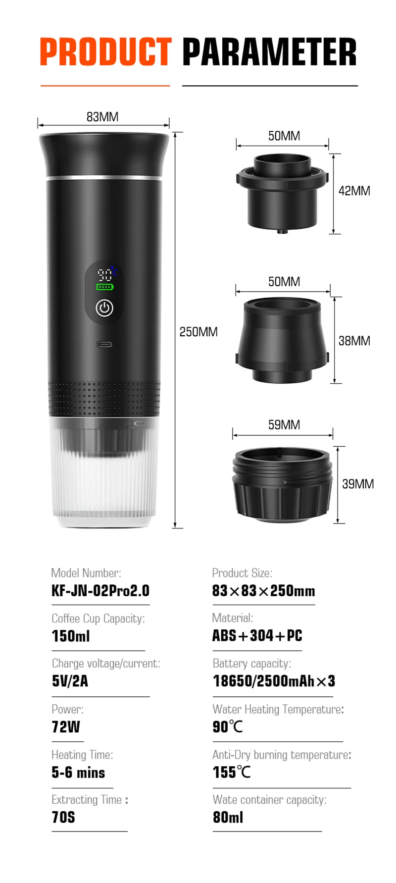 Foombthe Tragbare Espressomaschine mit Digitalanzeige, 3-in-1-Kapselkaffeemaschine für Auto und Zuhause, Camping-Kaffeemaschine