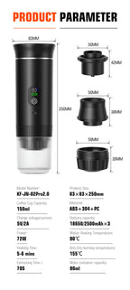 Foombthe Tragbare Espressomaschine mit Digitalanzeige, 3-in-1-Kapselkaffeemaschine für Auto und Zuhause, Camping-Kaffeemaschine