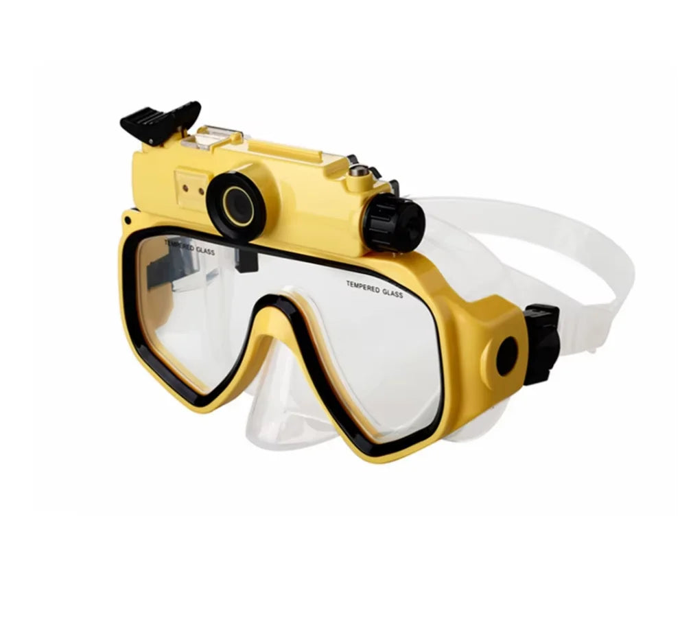 YTYIN RD-34 Tauchmaske mit integrierter HD 1080p Kamera – 5MP CMOS, 90° Weitwinkel, DVR, Gelb & Blau
