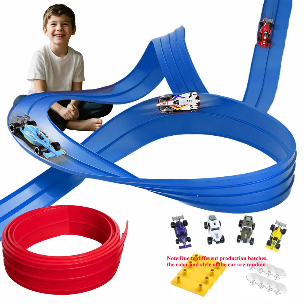Flexible Rennstrecke Kinderspielzeug DIY Doppelspur Rennwagen Rampe Kompatibel 1/64 Autos Tragbarer Rolls Up Boy Weihnachtsgeschenk