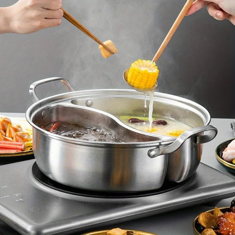 Abgedeckter 12,2-Zoll-Hot Pot mit zwei Geschmacksrichtungen, integrierter Mandarin-Enten-Topf, verdickter chinesischer Hotpot für den Heimgebrauch, Edelstahl, doppelt