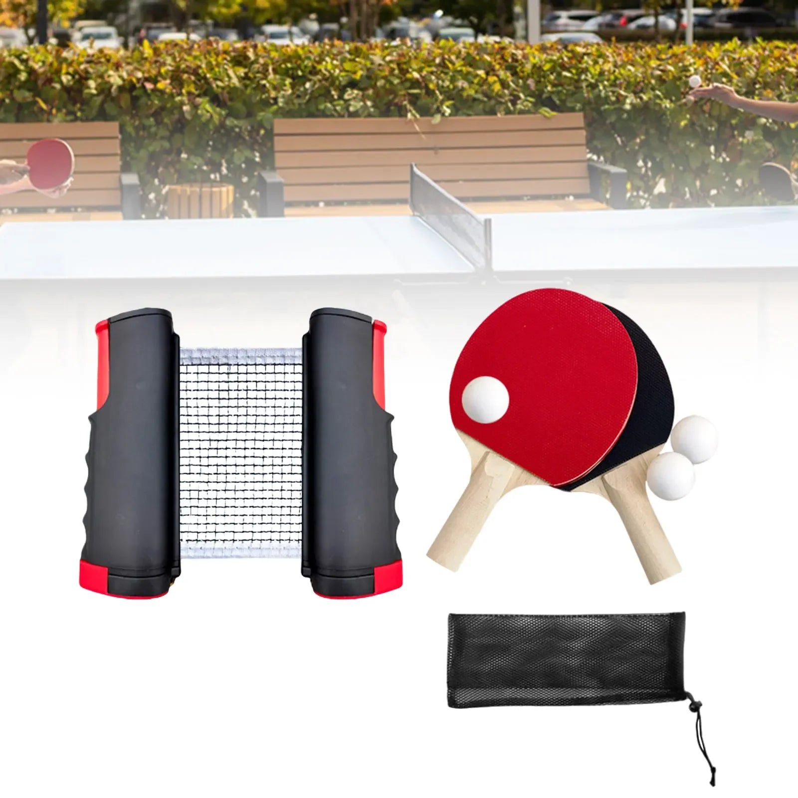Einziehbares Tischtenisnetz und 1 Set Tennisschläger + Bälle