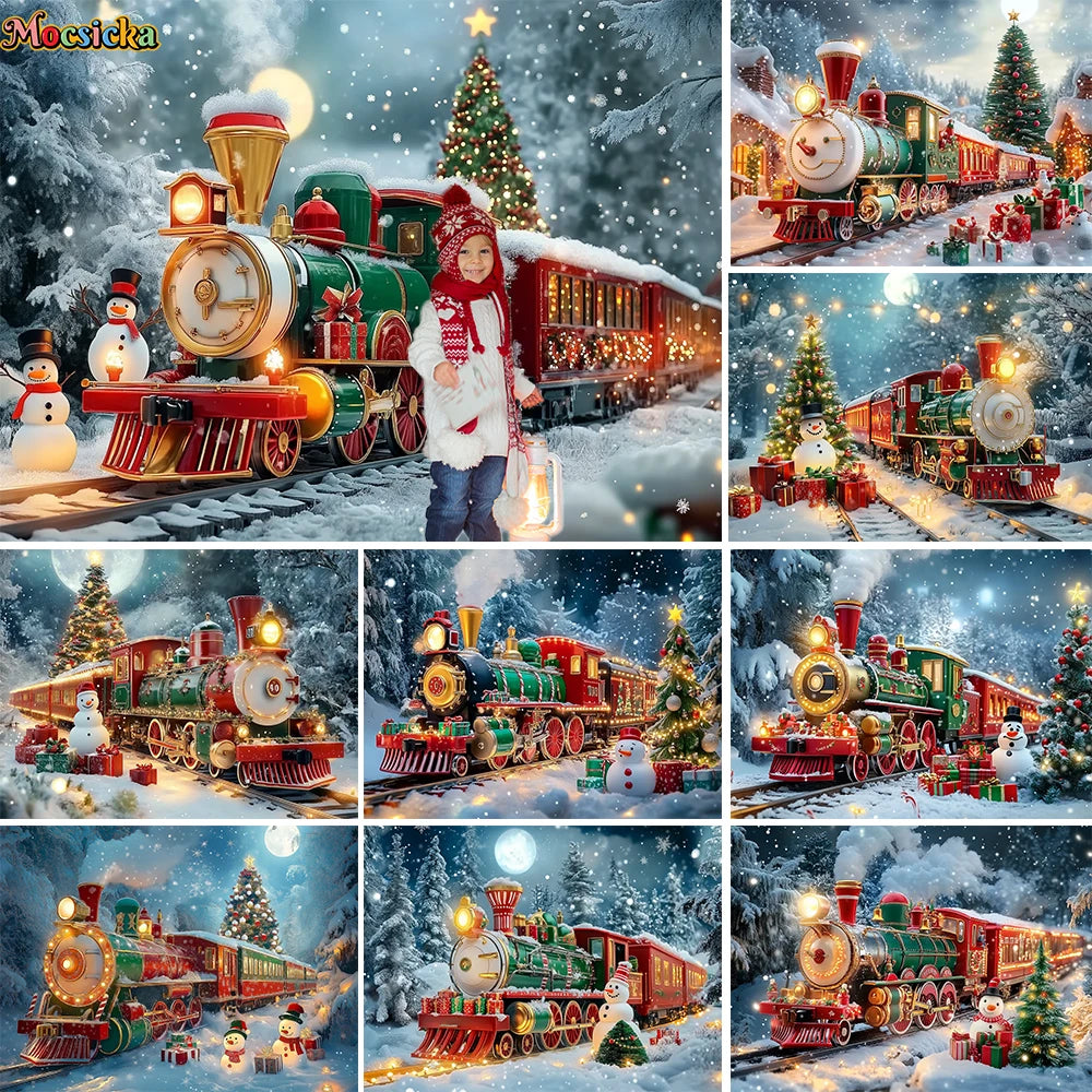 Weihnachten bunte Zug Hintergrund Fotografie Silvester Schneemann Weihnachtsbaum Geschenk Hintergrund Stand Kinder Winter Geburtstag Foto