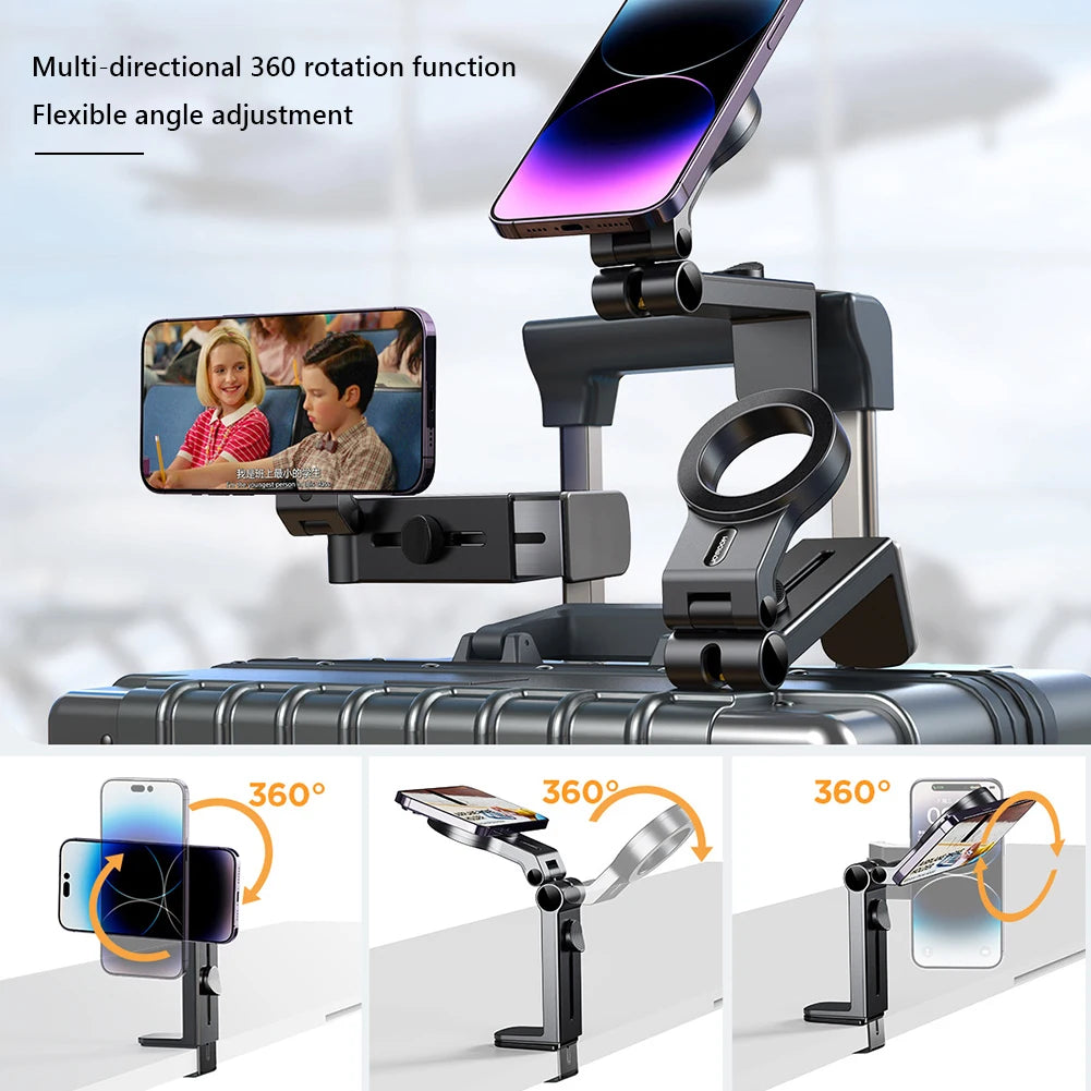 Magnetischer Reise-Handyhalter – 360°, Faltbar, MagSafe-kompatibel | Flugzeug, Zug & Schreibtisch | Schwarz