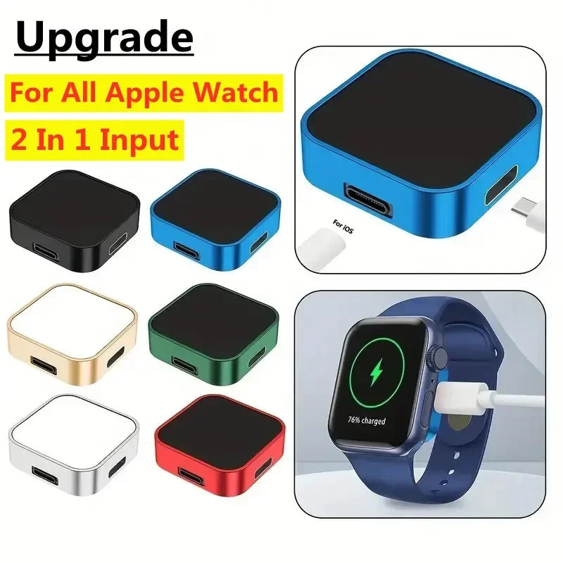 Tragbares kabelloses Uhrenladegerät, Typ C, 8-polig, Zwei Schnittstellen für Apple Watch S9 8 7 6 5 4 3 2 1 SE Ultra Series, Schnellladegerät