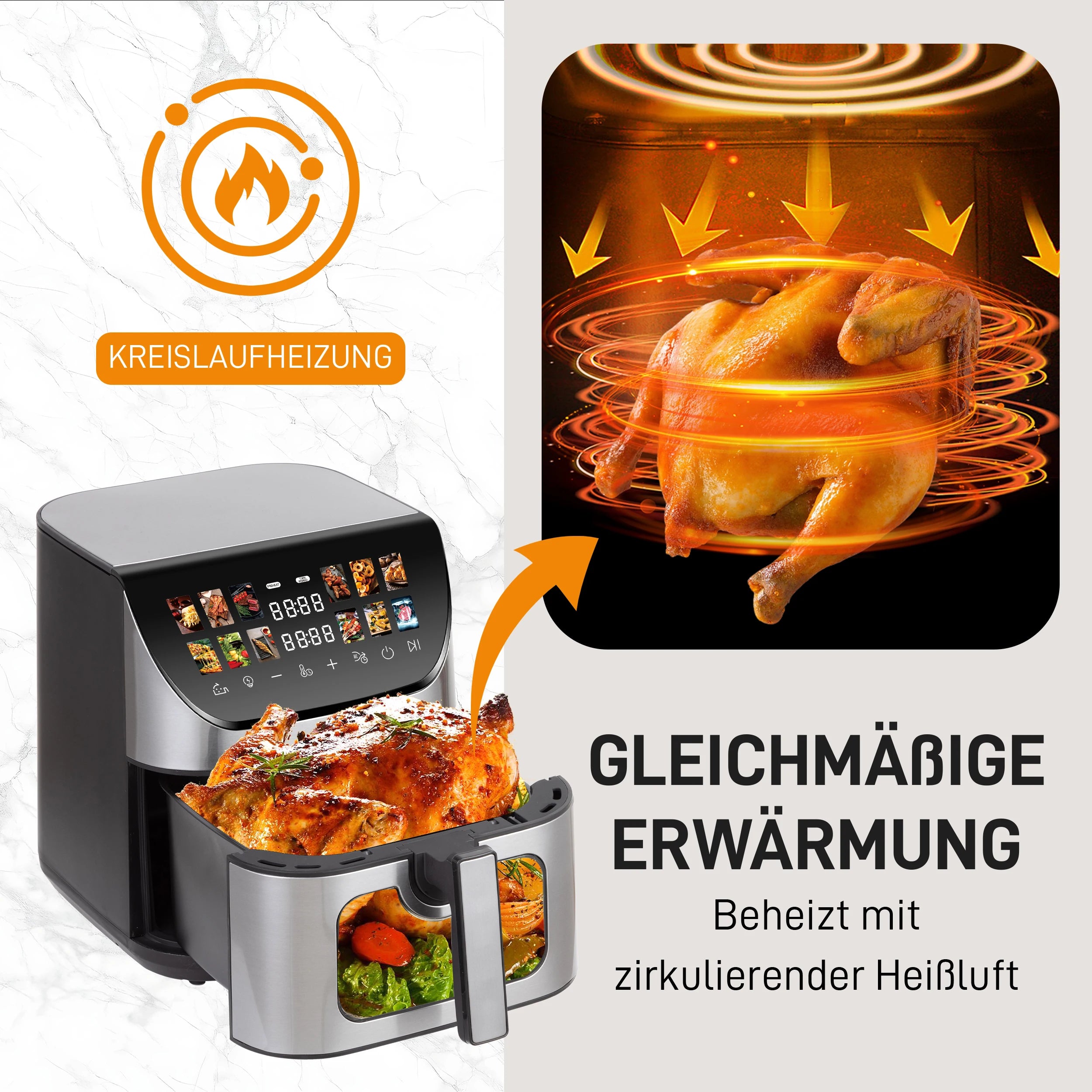 8-Liter-Heißluftfritteuse mit Sichtfenster und Backofen