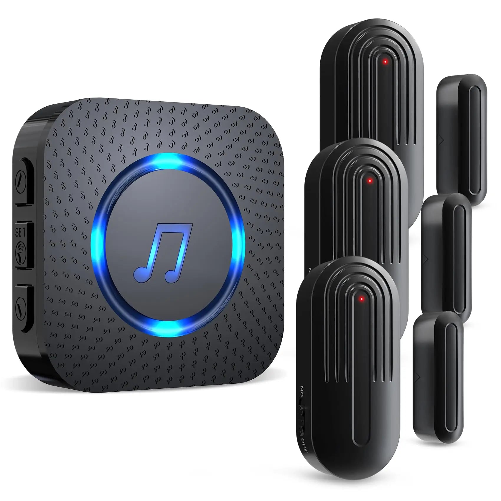 Daytech SANJIE Kabelloser Türsensor-Alarm – 55 Töne, 110 dB, 433 MHz, Selbstklebend, Schwarz