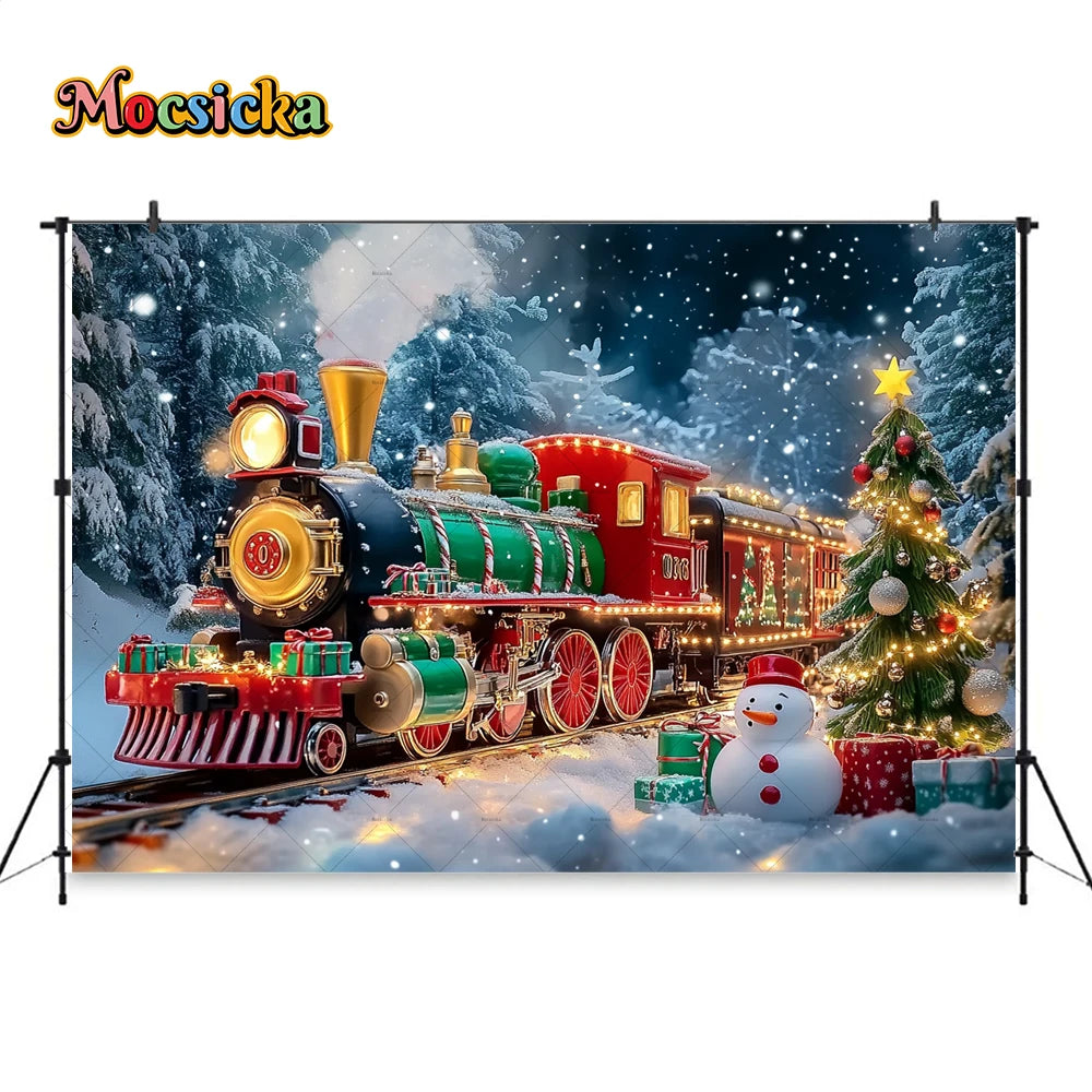 Weihnachten bunte Zug Hintergrund Fotografie Silvester Schneemann Weihnachtsbaum Geschenk Hintergrund Stand Kinder Winter Geburtstag Foto