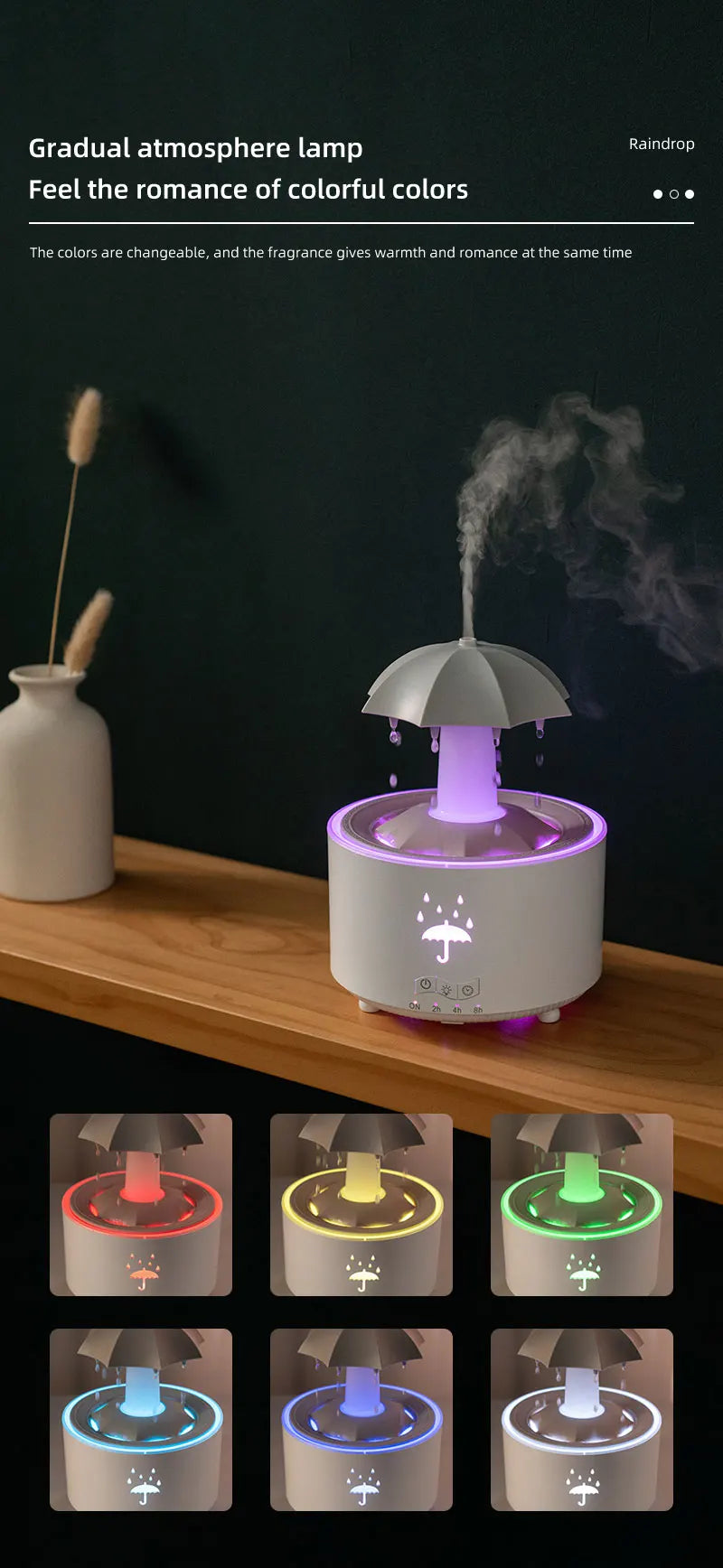 Humidificateur d'air créatif en forme de goutte d'eau avec lumière colorée et diffuseur d'huiles essentielles et d'arômes en forme de goutte d'eau. Humidificateur d'aromathérapie.