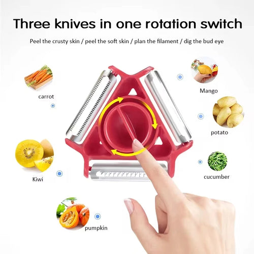 3-in-1 Multifunktions-Schäler Set – Schälen, Schneiden & Reiben, Edelstahl, 3 Farben