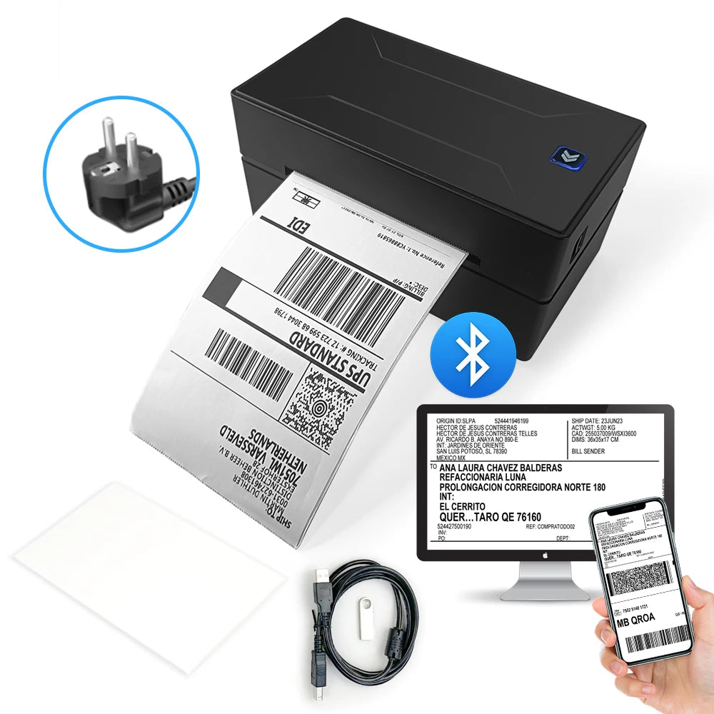 Bluetooth-HD-Drucker D100, Schwarz, tragbarer Thermo-Etikettendrucker für kleine Versandetiketten, kompatibel mit iPhone, Android, Mac, Windows
