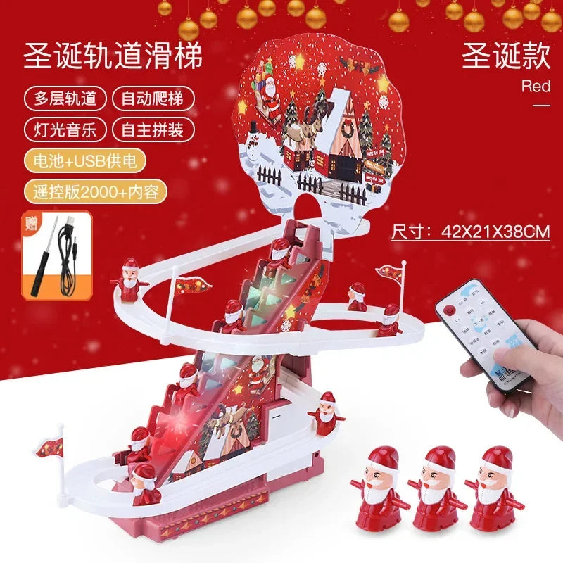 Santa Claus Automatische Klettern Leiter Puppe Elektrische Weihnachten Schiene Rutsche Musik Spielzeug Weihnachten Baum Ornamente Dekoration Kinder Geschenk