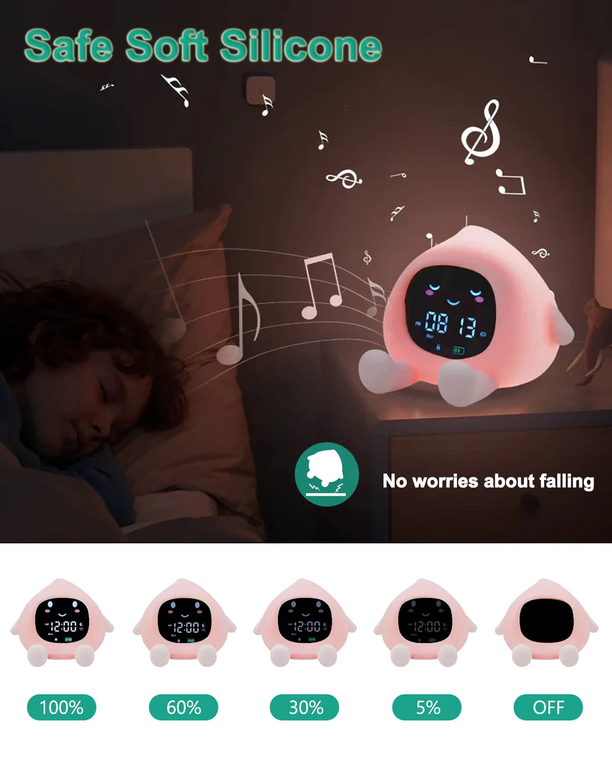 ORIA Kinderwecker & Schlaftrainer – Nachtlicht, OK-to-Wake, USB-C, Pfirsich-Design
