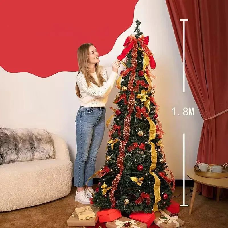 1,8 m zusammen klappbarer faltbarer Weihnachtsbaum einfache Installation Pull-up-Pop-up mit warmem Licht Deci de Noel Arbil schnell bewaffnet