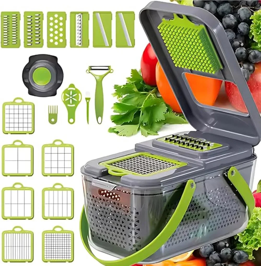 22-in-1 Gemüseschneider Set – Edelstahl, Hobel, Würfelschneider, Reibe, CE-zertifiziert