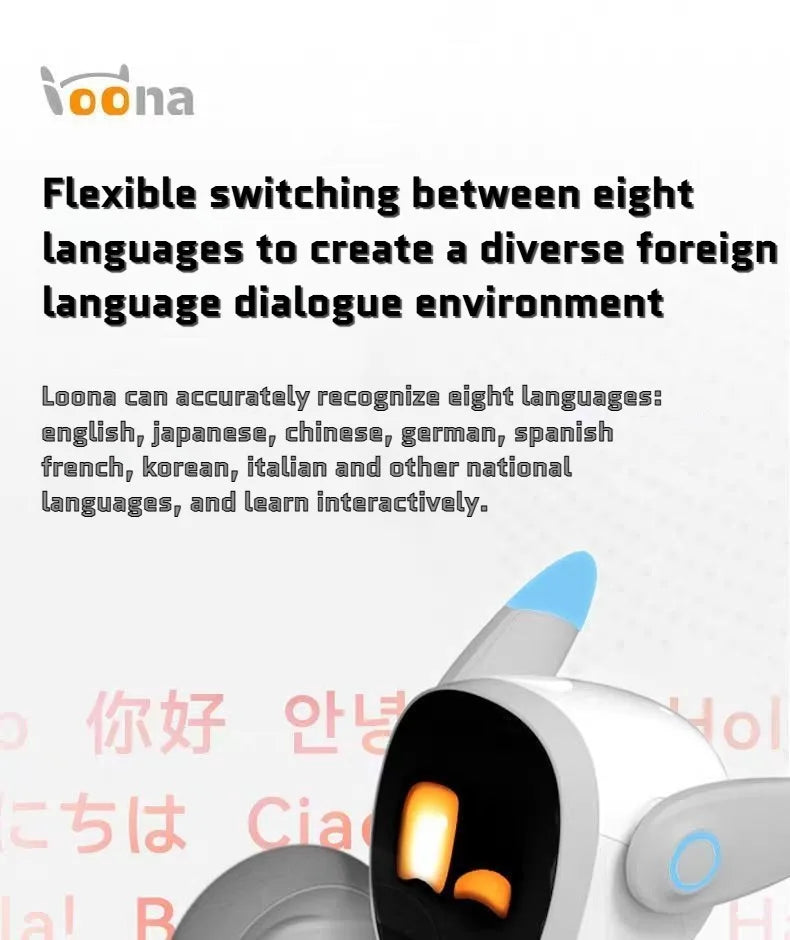 Loona Smart Pet Robot Niedlicher AI-Roboter, emotionale Roboter, interaktive Sprachsteuerung, Gestensensoren, Heimüberwachung, mehrsprachige Unterstützung K