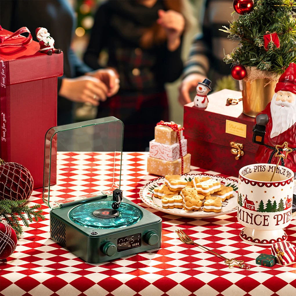 Retro Plattenspieler Lautsprecher mit weißem Rauschen, kabelloser Bluetooth-Schallplattenspieler, Stereo-Sound, RGB-Projektion, Lampeneffekt