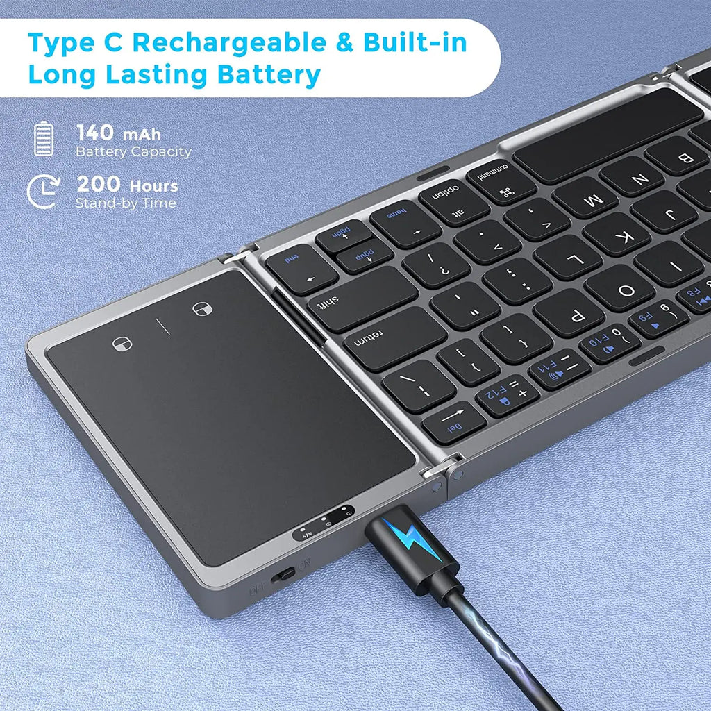 3-fach faltbare Tastatur, kabellose Mini-Tastatur, faltbare Dual-Bluetooth-Tastatur mit Touchpad für Windows, Android, iOS, iPad, Telefon
