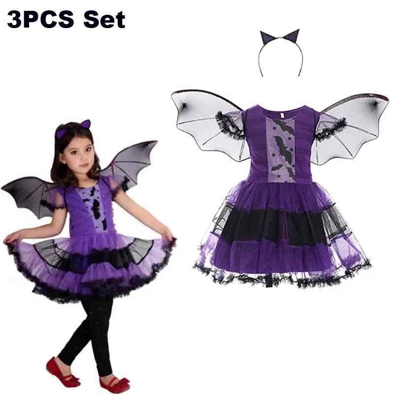 Halloween Kostüm Mädchen – Vampir-Teufel-Prinzessin, Schwarz-Rotes Tüllkleid mit Zubehör
