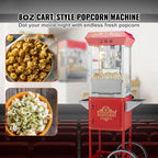 VEVOR Popcornmaschine mit Wagen, 850 W, 8 oz (ca. 227 g), 48 Tassen, Rot