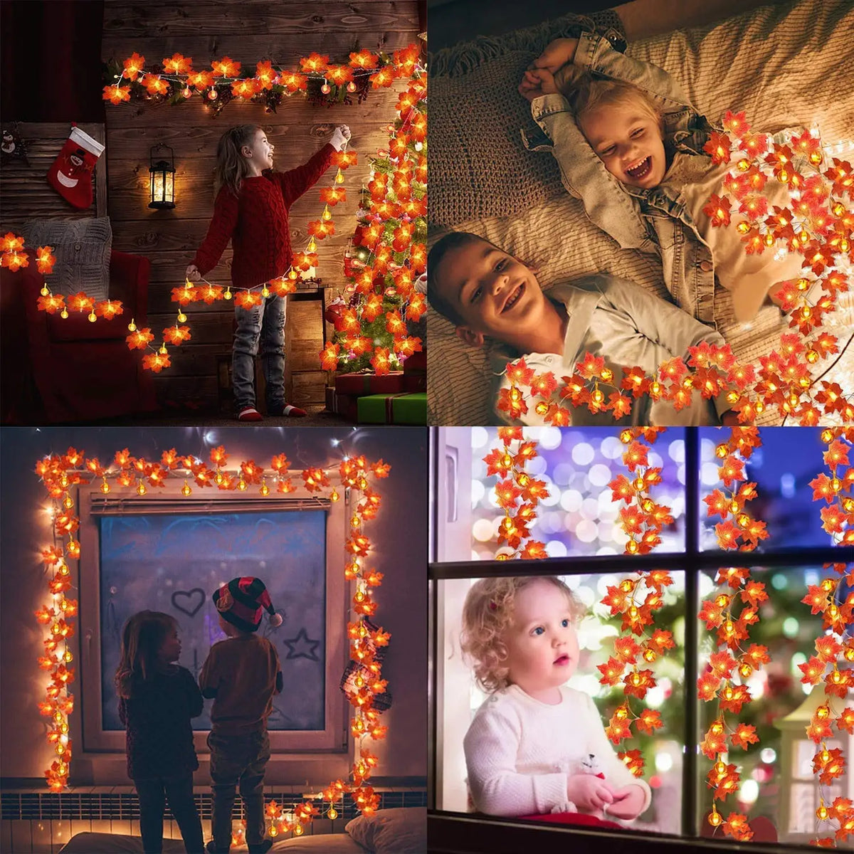 Halloween LED-Lichterkette Kürbis & Ahornblatt – Warmweiß, IP45, 1,5m / 3m / 6m