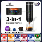 Foombthe Tragbare Espressomaschine mit Digitalanzeige, 3-in-1-Kapselkaffeemaschine für Auto und Zuhause, Camping-Kaffeemaschine