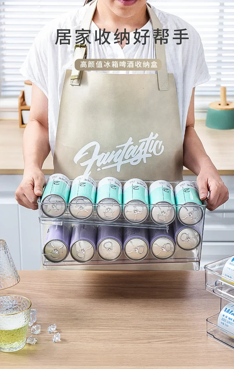 Stapelbarer Kühlschrank-Organizer, Behälter, Pop-Soda-Dosenspender, Getränkehalter für Kühlschrank, durchsichtiges Kunststoff-Aufbewahrungsregal für Lebensmittel in Dosen