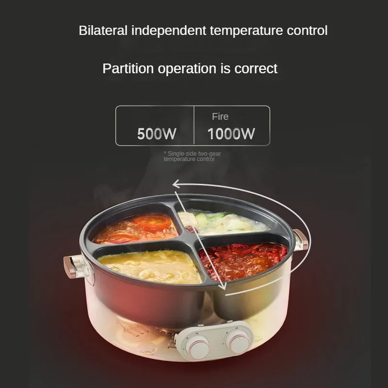6L Elektrischer Hot Pot mit vier Kochstellen, 2000W, mehrere Temperaturen, 4 Fächer, Antihaftbeschichtung, Sicherheitsabschaltung, für den gemeinsamen Gebrauch zu Hause mit der Familie