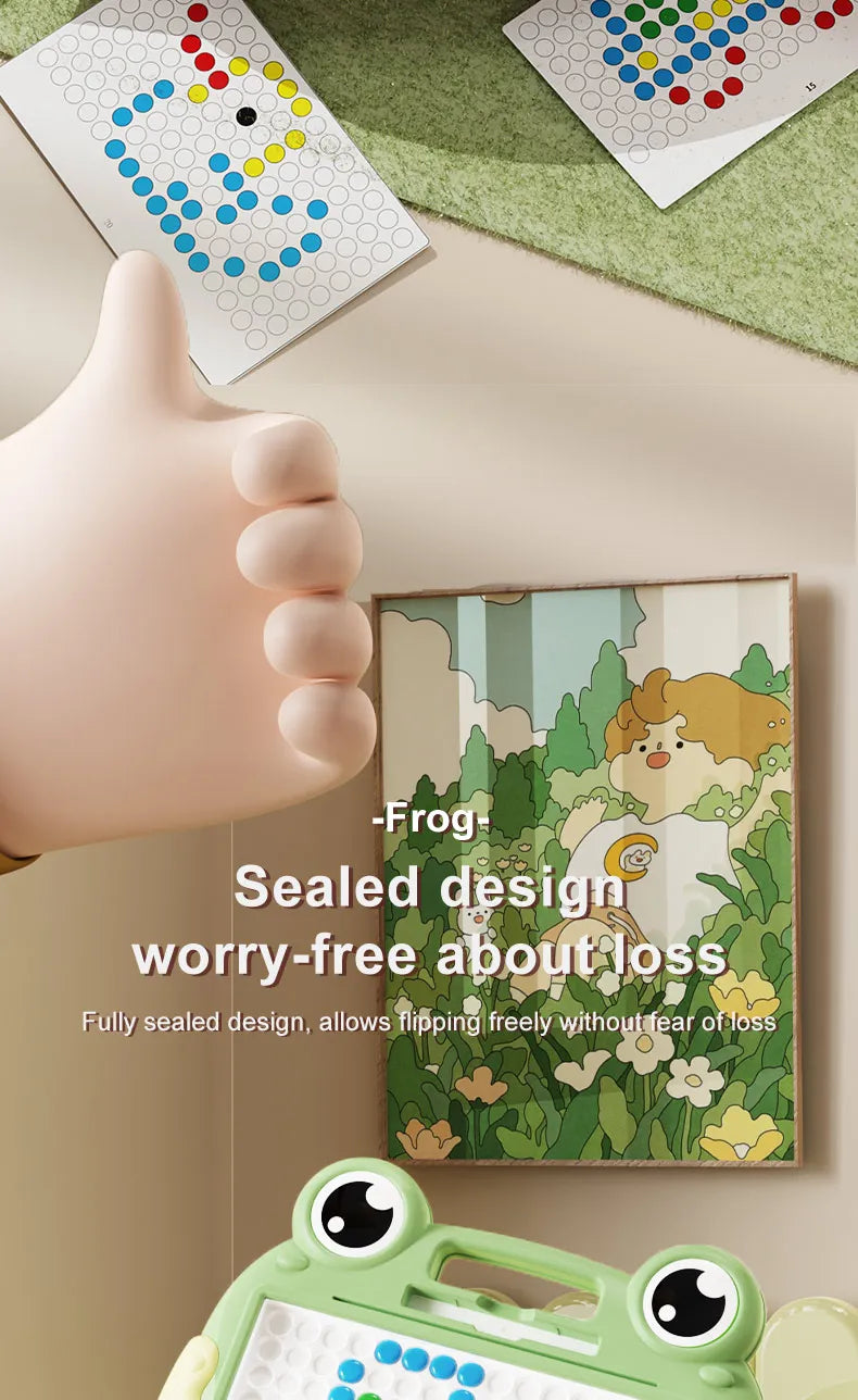 Montessori Kinder, Magnetisches Zeichenbrett, Spielzeug mit Magnetperlen und Stift, Niedliche Frösche, Großes Doodle-Brett für Kinder, Lernspielzeug
