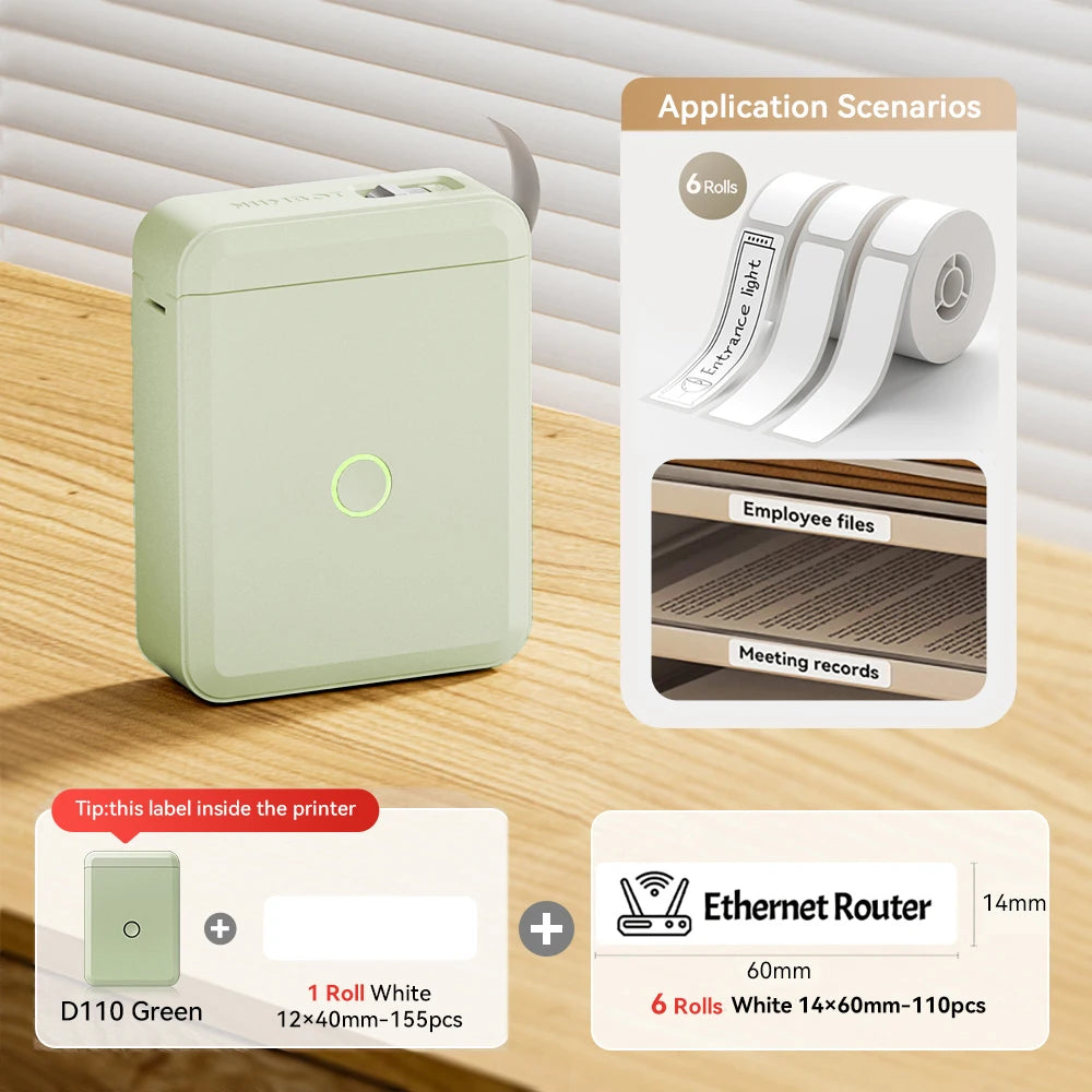 Niimbot D110 Mini Thermo-Etikettendrucker – Bluetooth, Tintenfrei, 203dpi, USB-C | iOS & Android | CE/FCC/RoHS | 3 Farben