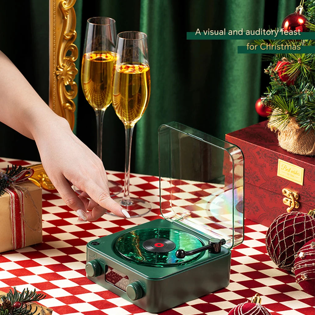 Retro Plattenspieler Lautsprecher mit weißem Rauschen, kabelloser Bluetooth-Schallplattenspieler, Stereo-Sound, RGB-Projektion, Lampeneffekt