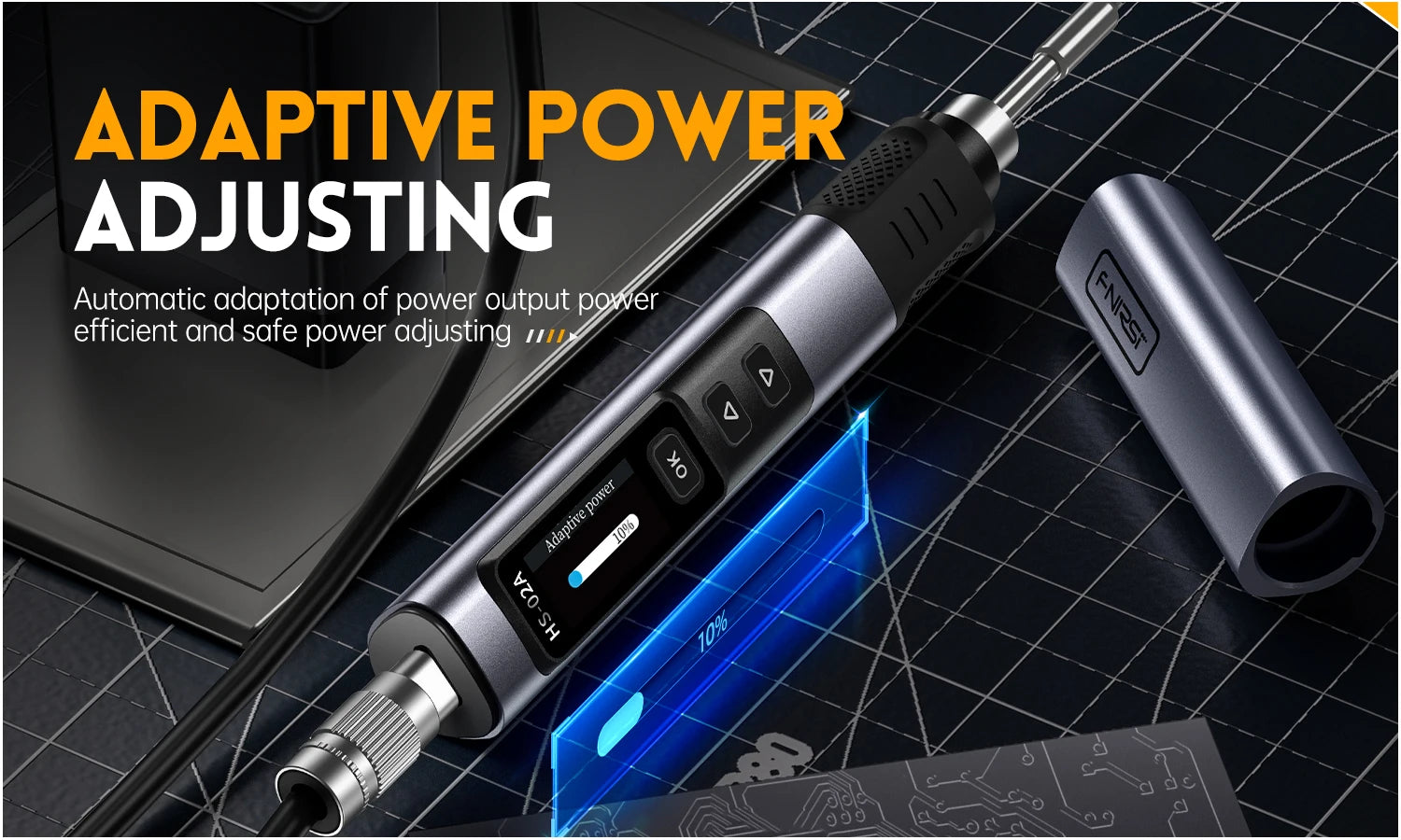 FNIRSI HS-02 Tragbares Wärme-Werkzeugkastenset, 100 W Leistung, einstellbare Temperatur, schnelle Erwärmung, Reparaturausrüstung, 100–450 ℃   für DIY-Reparatur