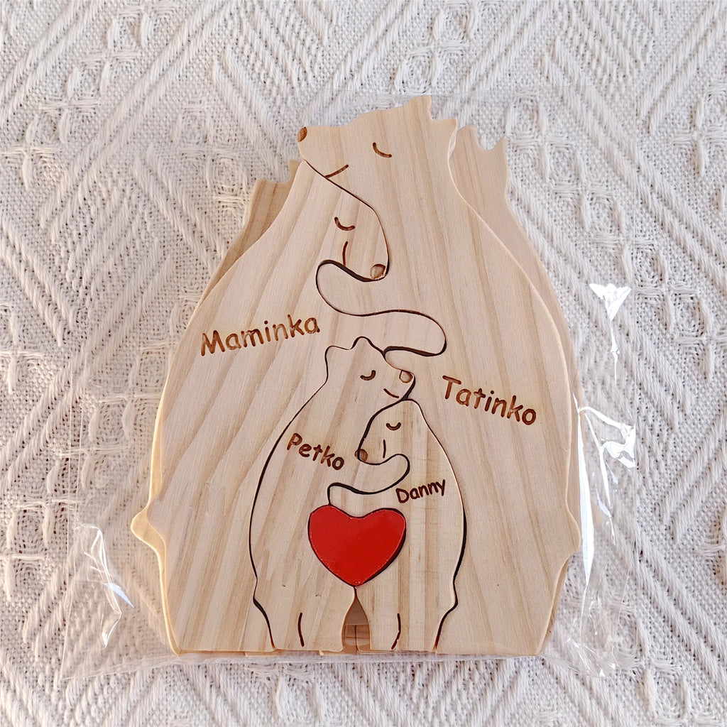 Kunst-Holzbär-Familienpuzzle, personalisierter Name, individuelle Heimdekoration, Thanksgiving, Weihnachten, Herzwärmungsgeschenk für Babymutter