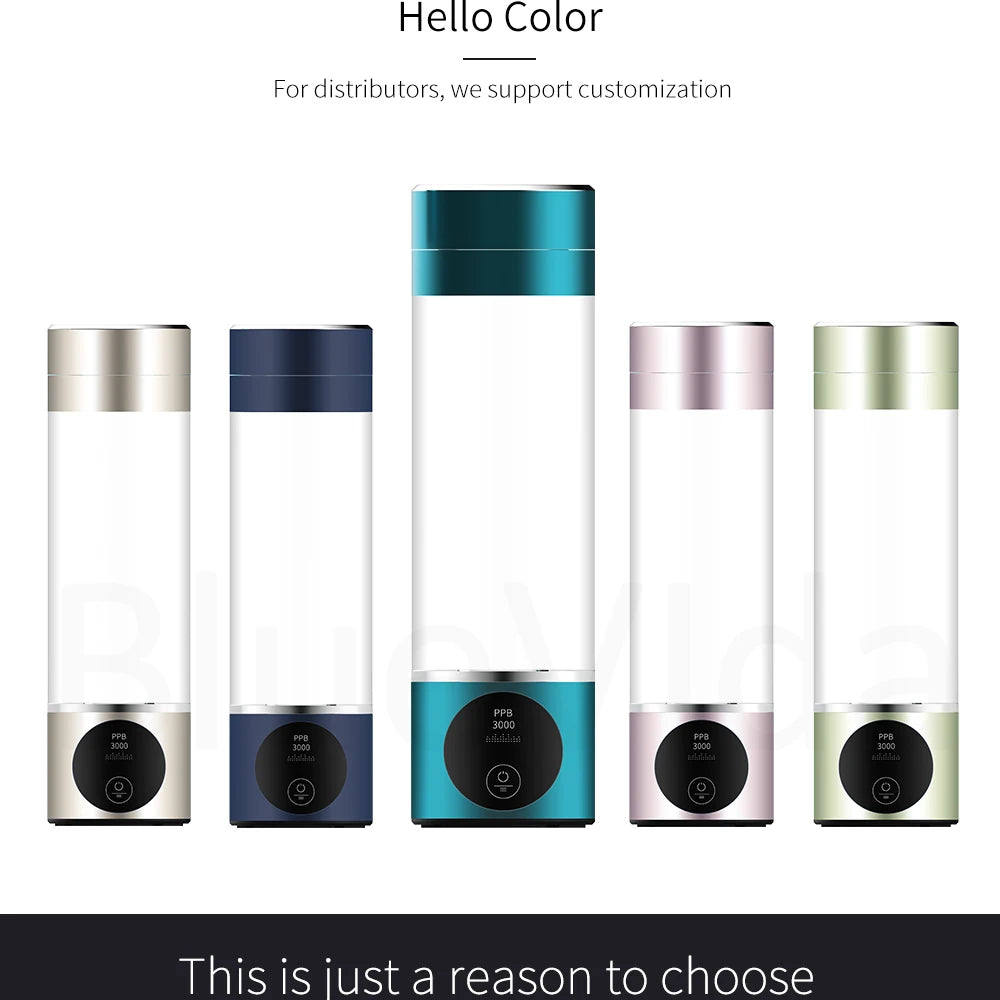 BlueVida Neue Nano-Wasserstoff-Wassergeneratorflasche der 8. Generation DuPont SPE/PEM-Wasserhydrogenator mit H2-Inhalator-Touch-Taste