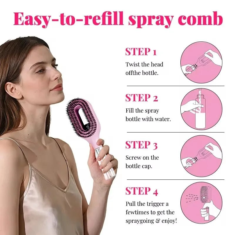2-in-1 Haarkamm mit Sprühflasche – Kopfhautmassage & Styling | Nass & Trocken